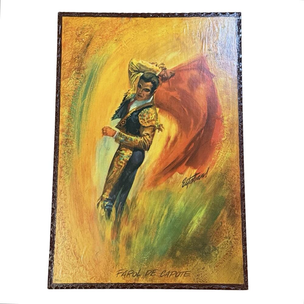 VTG 60’s Estaban Matador Lithograph Print On Wood Board titled "Farol de Capote"